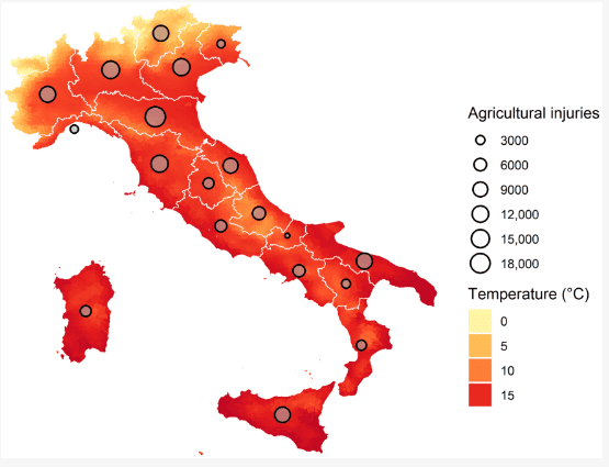 Freddo e caldo
Effetti delle alte temperature e gli infortuni lavorativi nel settore agricolo in Italia (2023)