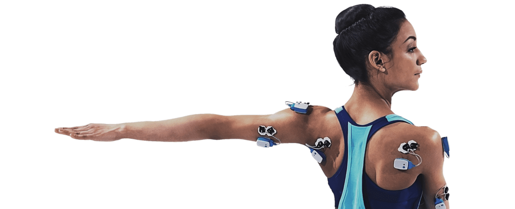 emg ergonomia donna con elettrodi wireless applicati